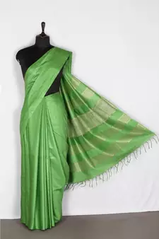 green Handloom Bhagalpuri silk saree with blouse piec
