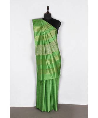 green Handloom Bhagalpuri silk saree with blouse piec 2