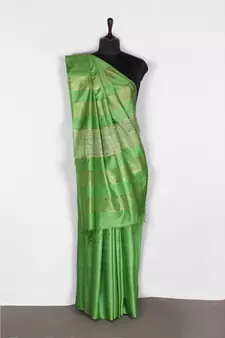 green Handloom Bhagalpuri silk saree with blouse piec