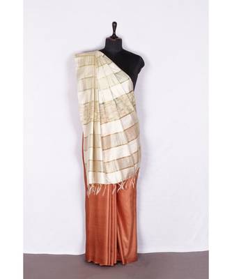 brown Handloom Bhagalpuri silk saree with blouse piec 2