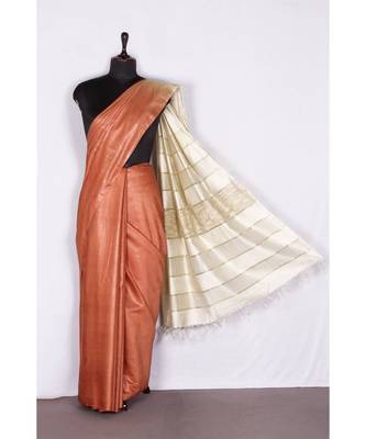 brown Handloom Bhagalpuri silk saree with blouse piec 3