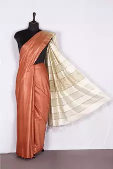 brown Handloom Bhagalpuri silk saree with blouse piec