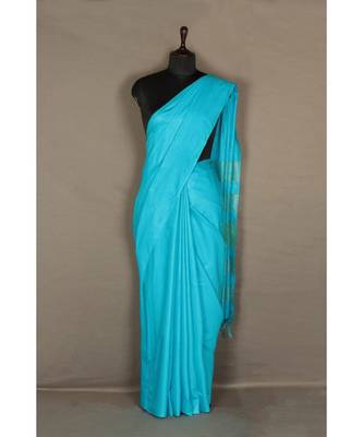 blue Handloom Bhagalpuri silk saree with blouse piec 1