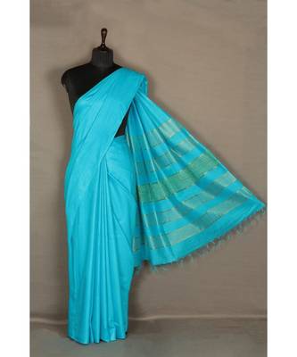 blue Handloom Bhagalpuri silk saree with blouse piec 2
