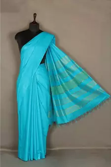 blue Handloom Bhagalpuri silk saree with blouse piec