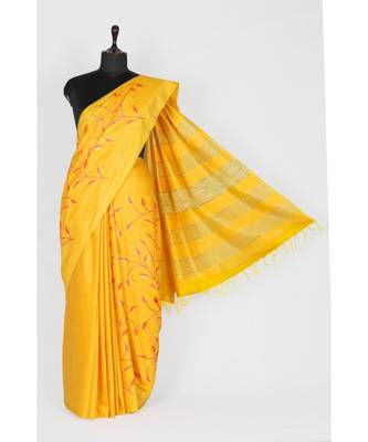 yellow Handloom Bhagalpuri embroidered silk saree withembroidery work 1