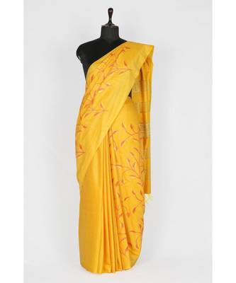 yellow Handloom Bhagalpuri embroidered silk saree withembroidery work 2