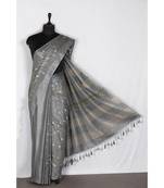 grey Handloom Bhagalpuri embroidered silk saree with embroidery work