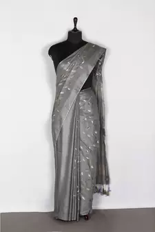 grey Handloom Bhagalpuri embroidered silk saree with embroidery work