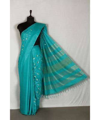 blue Handloom Bhagalpuri embroidered silk saree with embroidery work 1