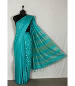 blue Handloom Bhagalpuri embroidered silk saree with embroidery work