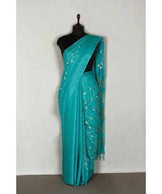 blue Handloom Bhagalpuri embroidered silk saree with embroidery work 2