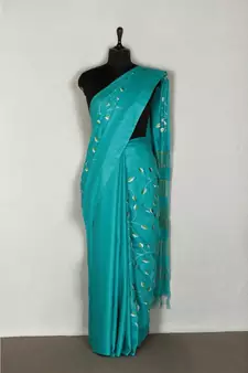 blue Handloom Bhagalpuri embroidered silk saree with embroidery work