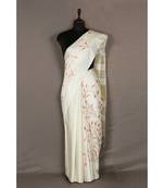 white Handloom Bhagalpuri embroidered silk saree with embroidery work