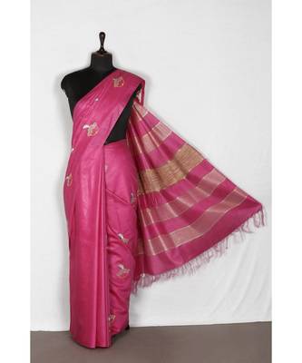 pink Handloom Bhagalpuri embroidered silk saree with embroidery work 1