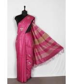 pink Handloom Bhagalpuri embroidered silk saree with embroidery work