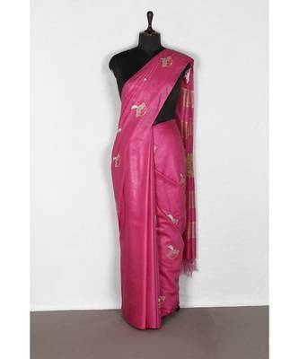 pink Handloom Bhagalpuri embroidered silk saree with embroidery work 2