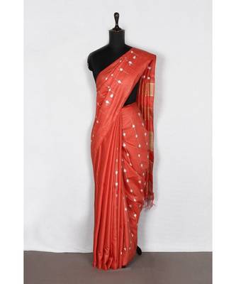 red Handloom Bhagalpuri embroidered silk saree with embroidery work 2