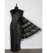 black Handloom Bhagalpuri embroidered silk saree with embroidery work
