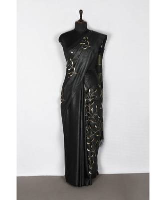 black Handloom Bhagalpuri embroidered silk saree with embroidery work 2