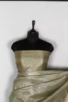 grey Handloom Banarsi Linen Saree with Blouse Piece