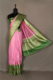 pink Handloom Banarsi Linen Saree with Blouse Piece