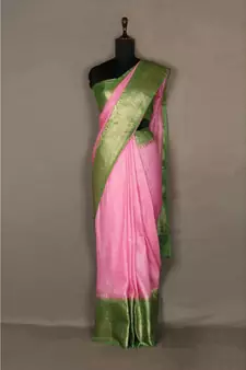 pink Handloom Banarsi Linen Saree with Blouse Piece