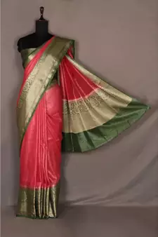 pink Handloom Banarsi Linen Saree with Blouse Piece