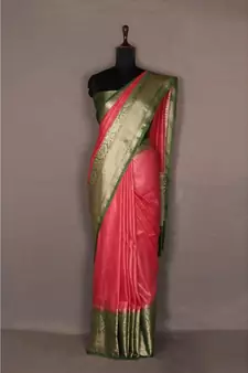 pink Handloom Banarsi Linen Saree with Blouse Piece