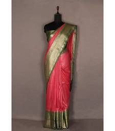 pink Handloom Banarsi Linen Saree with Blouse Piece