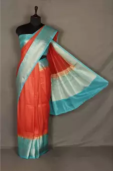 red Handloom Banarsi Linen Saree with Blouse Piece