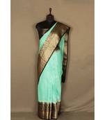 green Handloom Banarsi Linen Saree with Blouse Piece