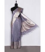 blue Handloom Banarsi Linen Saree with Blouse Piece