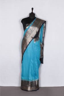 blue Handloom Banarsi Linen Saree with Blouse Piece
