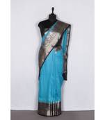 blue Handloom Banarsi Linen Saree with Blouse Piece