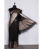 black Handloom Banarsi Linen Saree with Blouse Piece