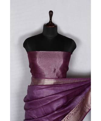 purple Handloom Banarsi Linen Saree with Blouse Piece 2