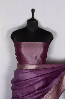 purple Handloom Banarsi Linen Saree with Blouse Piece