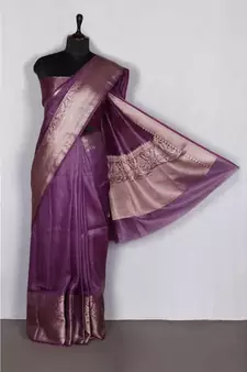 purple Handloom Banarsi Linen Saree with Blouse Piece