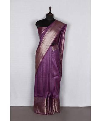purple Handloom Banarsi Linen Saree with Blouse Piece 1