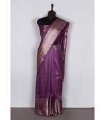 purple Handloom Banarsi Linen Saree with Blouse Piece