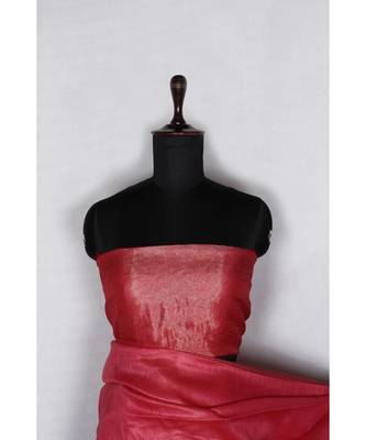 pink Handloom Banarsi Linen Saree with Blouse Piece 1