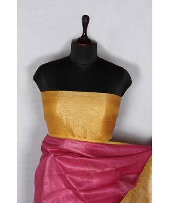 pink Handloom Banarsi Linen Saree with Blouse Piece 2
