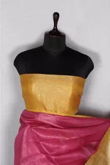 pink Handloom Banarsi Linen Saree with Blouse Piece