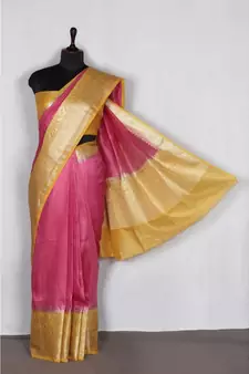 pink Handloom Banarsi Linen Saree with Blouse Piece