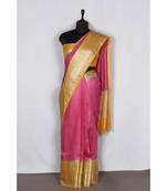 pink Handloom Banarsi Linen Saree with Blouse Piece