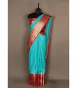blue Handloom Banarsi Linen Saree with Blouse Piece