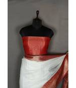 white Handloom Banarsi Linen Saree with Blouse Piece
