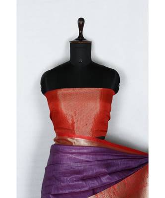 purple Handloom Banarsi Linen Saree with Blouse Piece 2