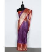 purple Handloom Banarsi Linen Saree with Blouse Piece